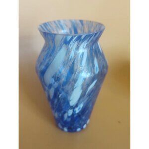 Vintage Hand Blown Blue & White Swirled Glass Vase Isola Bella Italy 5 1/4"